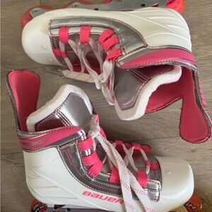 Vibrant Pink and White Rollerblades